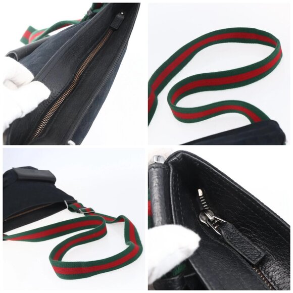 GUCCI GG Canvas Web Sherry Line Shoulder Bag Black Silver 169937 Auth 147480 - Picture 16 of 16